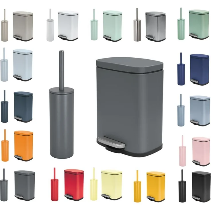 spirella Badaccessoires-Sets AKIRA, Badezimmer Zubehör-Set, 2-tlg, bestehend aus Kosmetikeimer 5L Treteimer mit SoftClose Absenkautomatik und WC Garnitur mit hygienischem Innenbehälter und Deckel, Stahl matt-satiniert, angesagte Trendfarben, dunkelgrün... – Bild 3