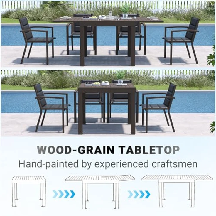 JUMMICO Gartenmöbel 6 Personen Set stapelbar mit Textilpolster & einfach Montiert, Aluminium, Hellgrau – Bild 4