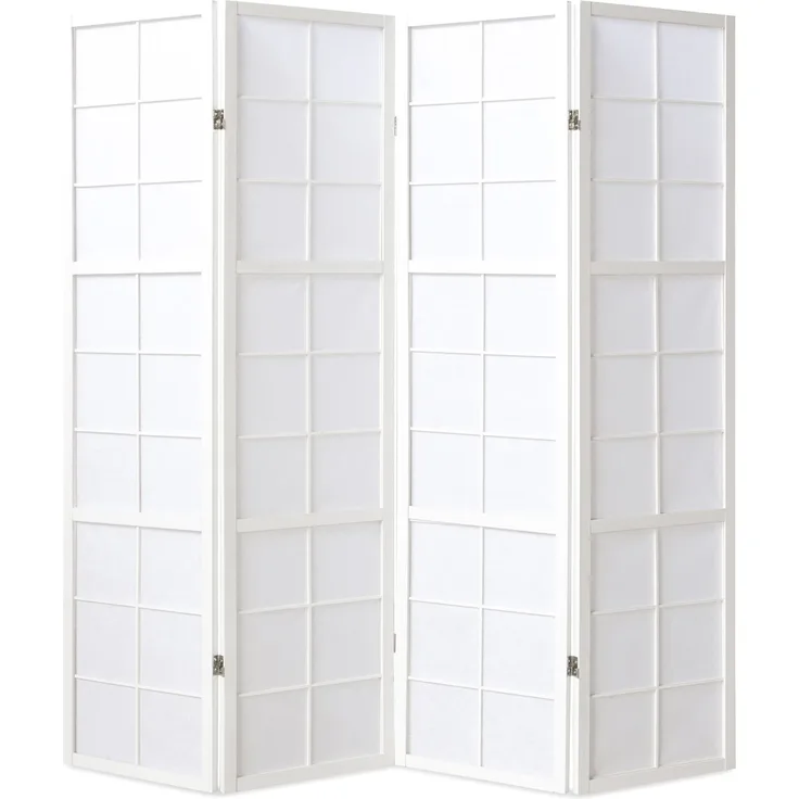 Homestyle4u Paravent 4-tlg., Holz / Reispapier weiß, 176x175 cm