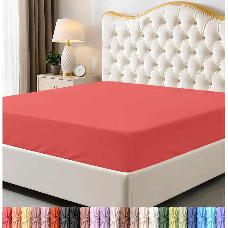 Utopia Bedding Queensize-Spannbettlaken, Tiefe Taschen, weiche Mikrofaser, schrumpft und lichtbeständig, pflegeleicht, nur 1 Spannbetttuch (Koralle)