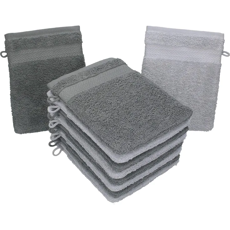 Betz Waschhandschuh 10 Stück Waschhandschuhe Premium 100% Baumwolle Waschlappen Set 16x21 cm Farbe anthrazit und silbergrau (10-tlg)