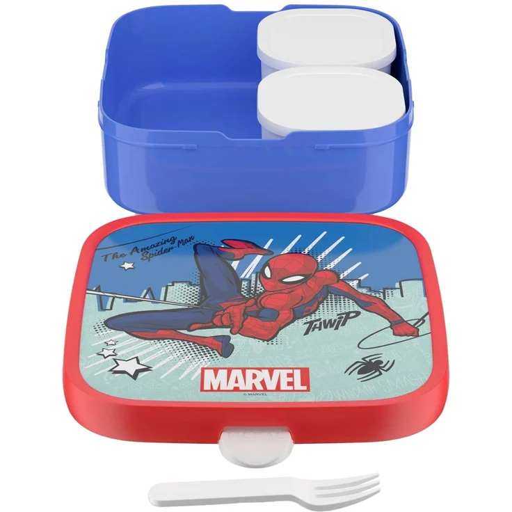 Mepal 'Campus' Brotdose Groß inklusive 2 auslaufsicheren Bento Fächern & Gabel, Kunststoff Spiderman, 1250 ml – Bild 2