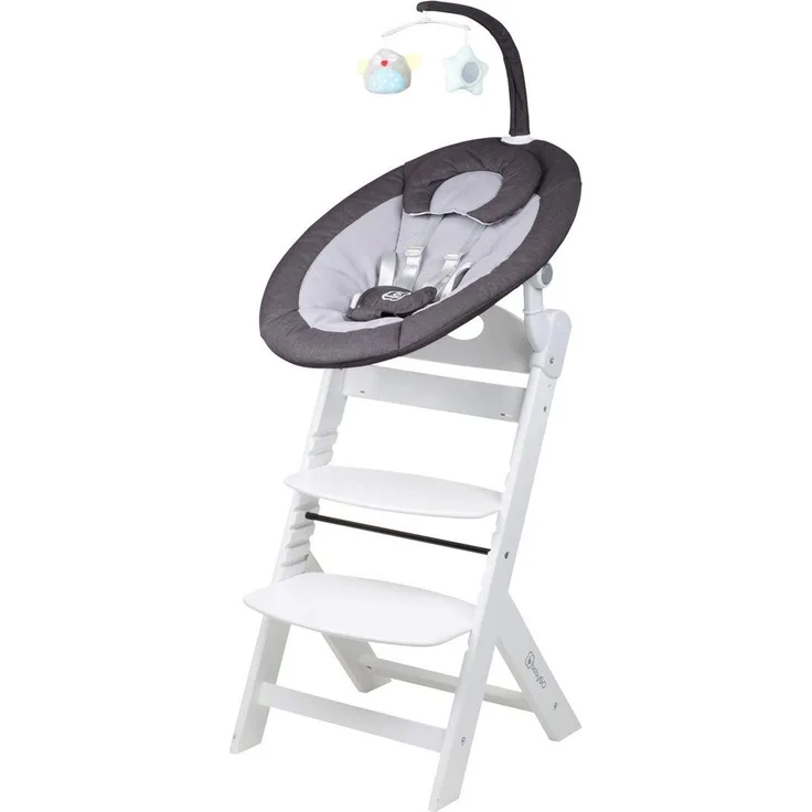 BabyGO 'Homey' Babywippe und Hochstuhl Family Set dark grey /white inkl. Adapter