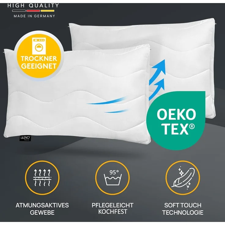 LILENO HOME Kissen 60x80 (1er Set) – 95 °C waschbar, Oeko-Tex & Made in DE – Allergiker Kopfkissen 60x80 anpassbar für himmlischen Schlaf – Haut schmeichelndes & geruchsfreies Pillow – Bild 2