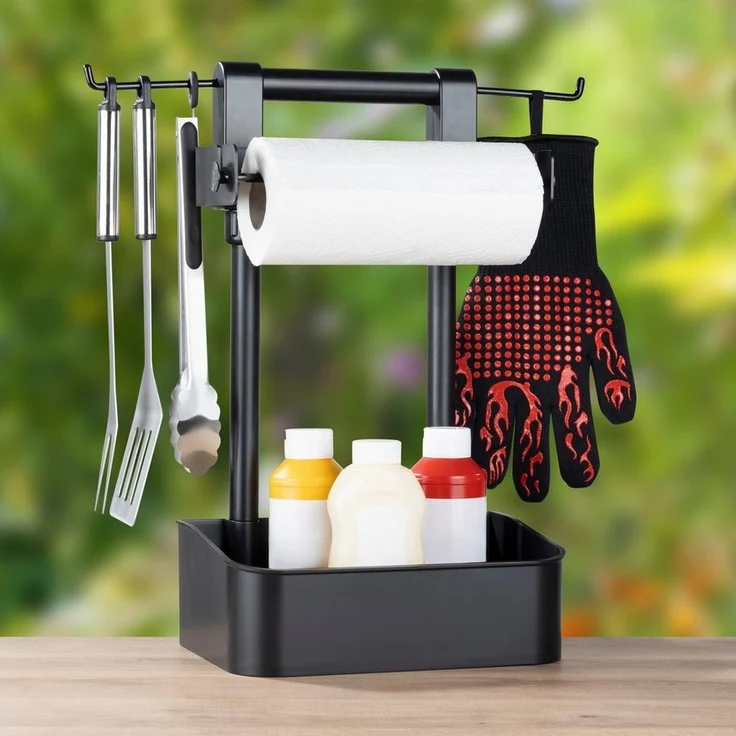 Haushalt International Grillhaken Chefware BBQ Grillbutler für Grillbesteck mit Küchenrollenhalter, einstellbare Haken für Küchenhelfer / Grillzange – Bild 4