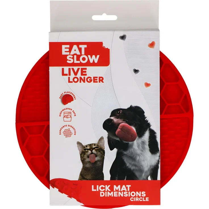 Eat Slow Live Longer runde Leckmatte mit tiefen Fächern rot, Durchmesser: 21 cm – Bild 1