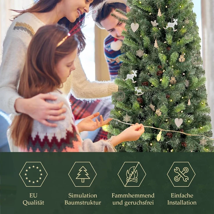 Salcar Künstlicher Weihnachtsbaum Bleistift Weihnachtsdeko Außen Künstlich Tannenbaum Schmal Christbaum, 180 cm mit 618 PVC Nadeln – Bild 7