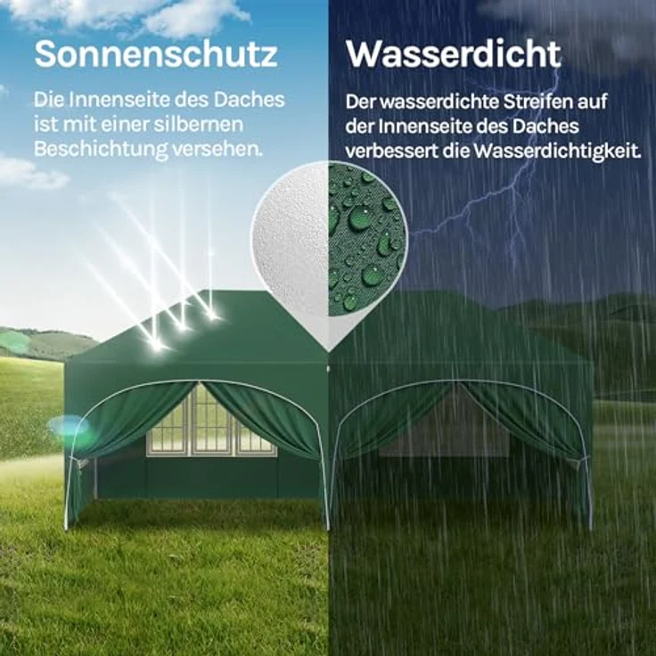 WOLTU Pavillon, Faltpavillon 3x6 m, mit 6 Seitenwänden, Partyzelt wasserabweisend UV-Schutz 50+, höhenverstellbarer Gartenpavillon, mit Tragetasche, für Outdoor Garten Camping Grün – Bild 3
