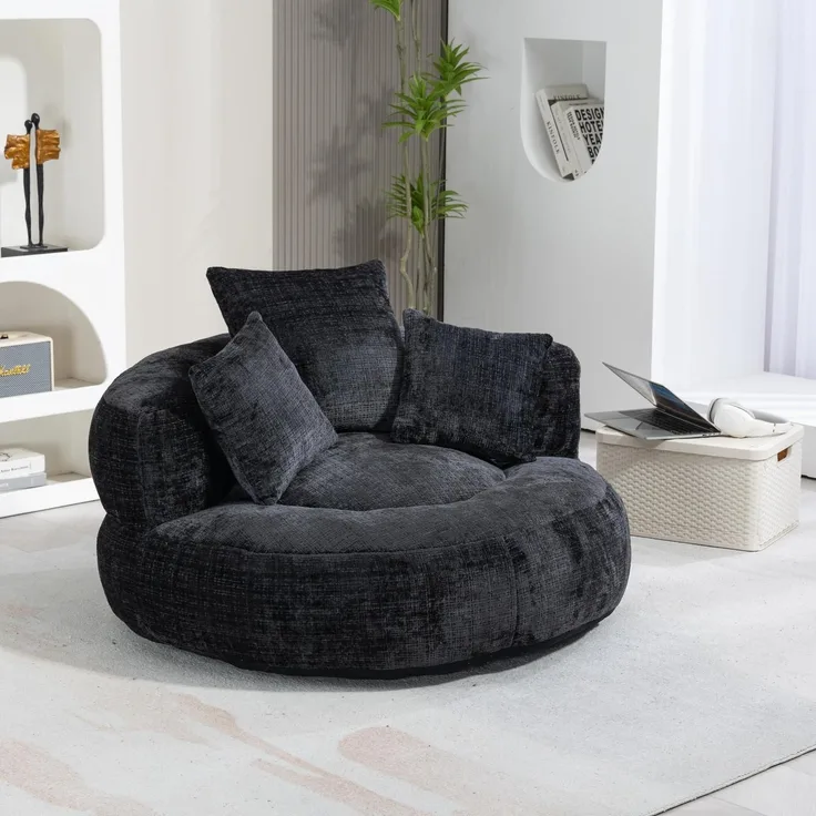 Lazy Sofa Sitzsack Couch Lounger 3 Kissen Wohnzimmer Schwarz