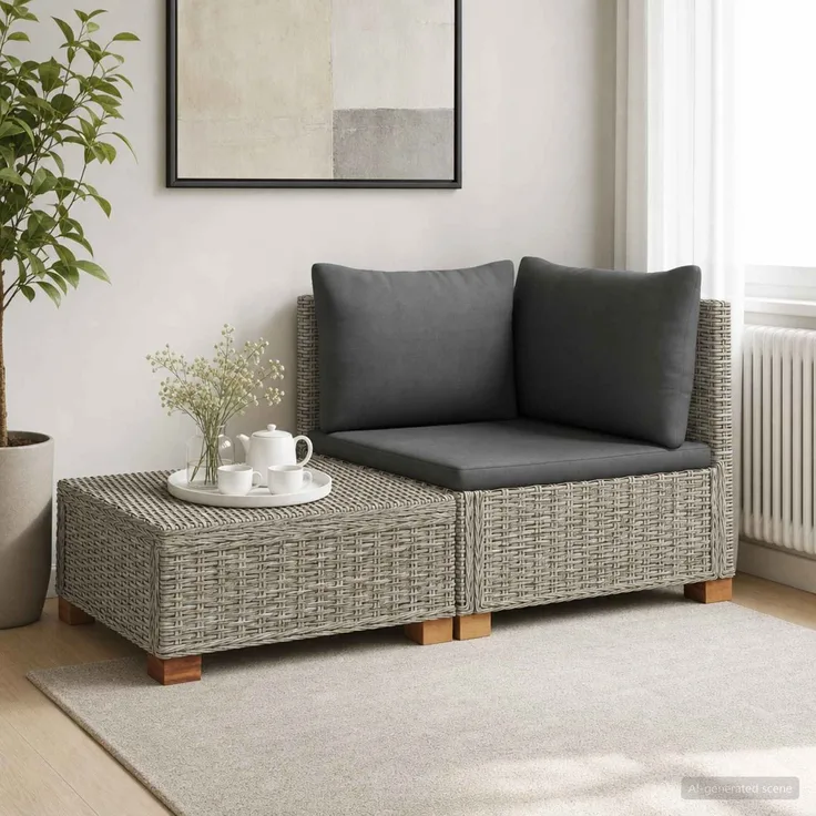 vidaXL 2 Stk. Rattan-Lounge-Set mit Kissen GENDT Naturrattan Kubu Grau 42034404