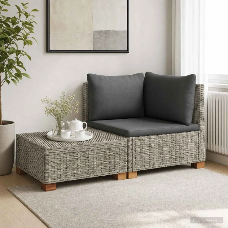 vidaXL 2 Stk. Rattan-Lounge-Set mit Kissen GENDT Naturrattan Kubu Grau 42034404 – Bild 1