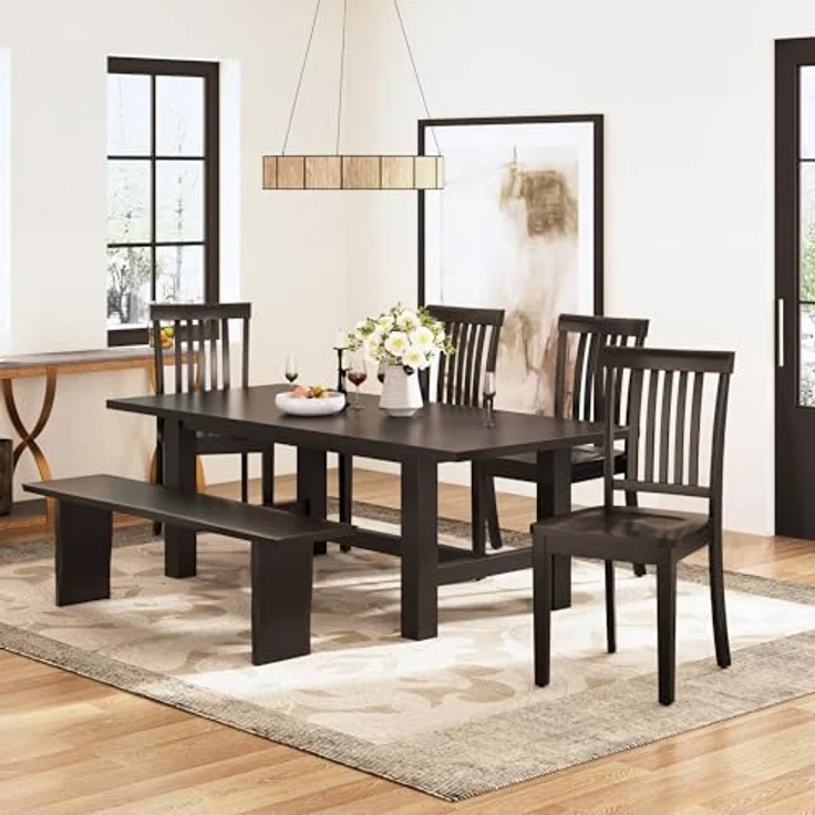 MALOL Esszimmerstühle 4er Set, Holzstühle aus massivem Gummibaumholz, Küchenstühle aus Holz für Esszimmer, Küche und Wohnzimmer, mit hoher Spindellehne im Landhausstil, Dunkelbraun – Bild 10