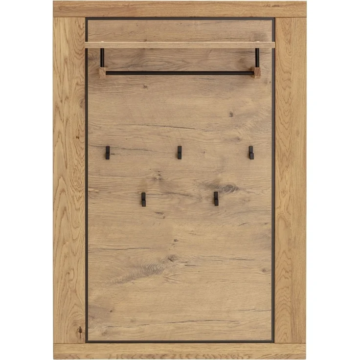 Garderobenpaneel >GRENO< 5 Haken, Ablage, Eiche teilmassiv - 80x114x27 (BxHxT) – Bild 2