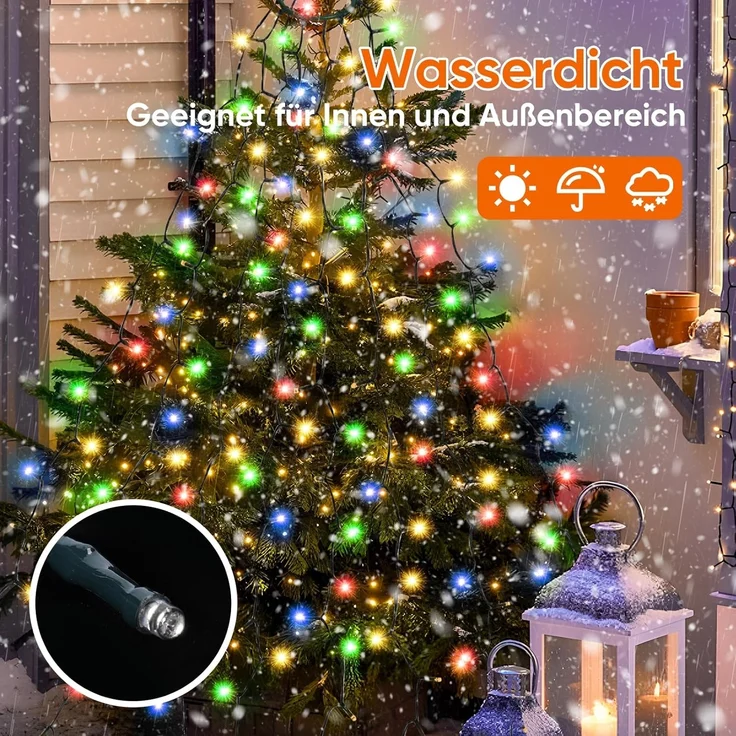 SALCAR 1,5m Weihnachtsbaum Lichterkette mit Ring und 8 Girlanden, 200er LED Christbaumbeleuchtung für 90cm bis 150cm Tannenbaum, Bunt – Bild 3