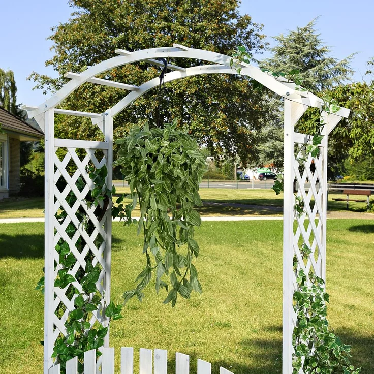 Rosenbogen Weiß mit Türen Spalier Rankhilfegitter Holz Pergola Garten Torbogen – Bild 3