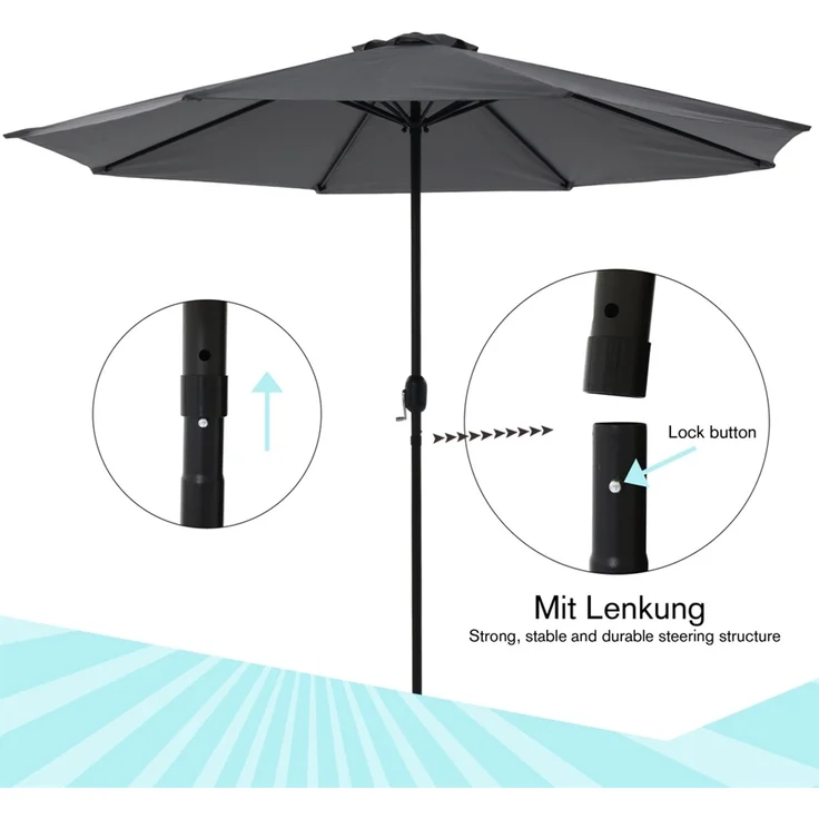 Sonnenschirm Kurbelschirm Marktschirm Beige Ø3m Beleuchtung Strandschirm Gartenschirm Ampelschirm Sonnenschutz Balkonschirm UV-Schutz – Bild 4