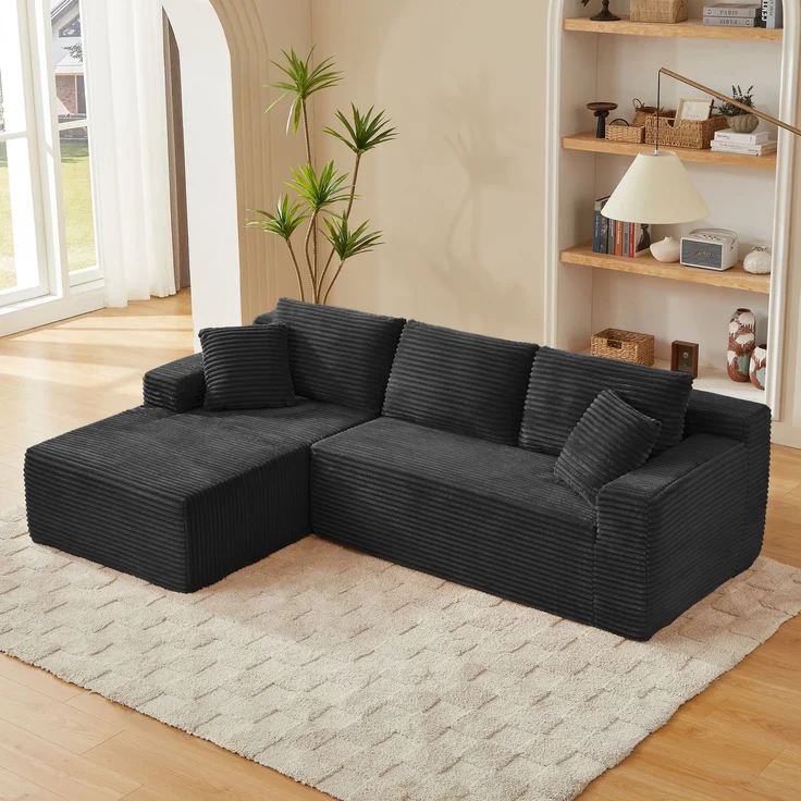 Sofa modular in Schwarz, L-Form, atmungsaktiver Stoff, Memory-Schaum und Federkern, flexibel kombinierbar,65x252.5x163 cm – Bild 4