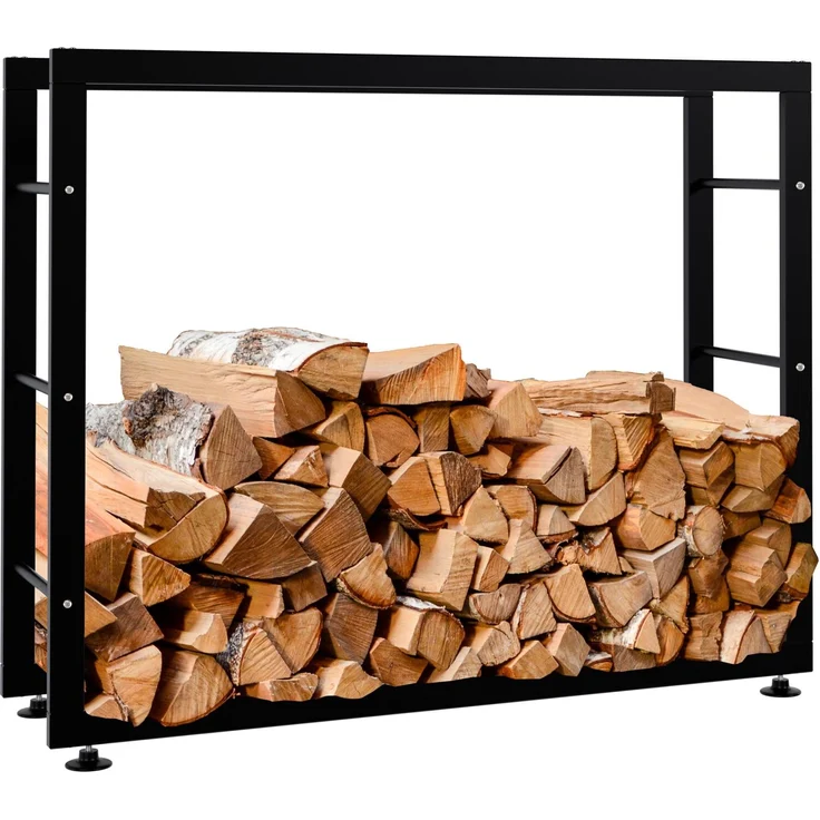DELUKE® Kaminholzregal innen Metall SATLO - für Feuerholz Brennholzregal innen Kaminholzständer Kaminholzhalter Feuerholzregal InnenSchwarz, 25x100x80cm – Bild 1