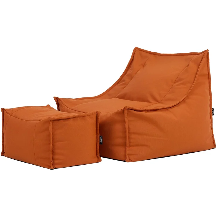 Icon Alto Sitzsack Sessel mit Hocker, Orange, Olefin Stoff für Drinnen und Draußen, Riesen Sitzsack mit Füllung, Bequemer Sessel, Garten, Terrasse, Lounge, Wohnzimmer