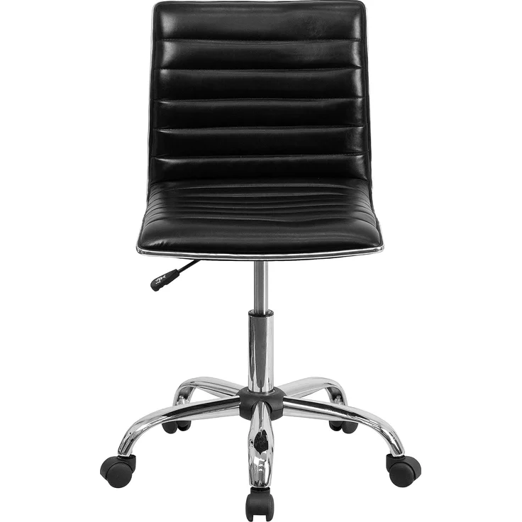 Flash Furniture Drehstuhl, niedrige Rückenlehne, ohne Armlehnen, gerippte Struktur, Metall, schwarzes Vinyl, Chrom-Gestell, 1 Stück – Bild 5