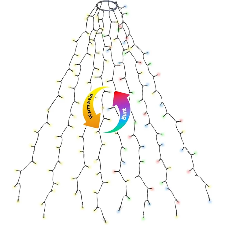 Salcar LED-Lichterkette LED Weihnachtsbaum Lichterkette – Warmweiß & Bunt umschaltbar, 2m 280 LED 9 Modi mit 8 Girlanden für 150cm - 240cm Tannenbaum