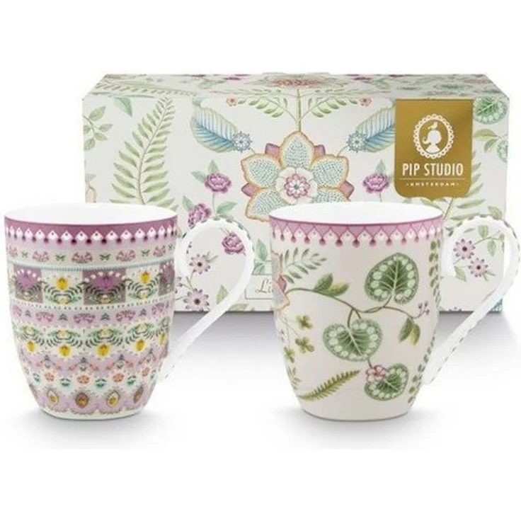 PiP Studio Becher Lily&Lotus Henkelbecher 450ml Set 2tlg, Porzellan, Set/2 Mugs XL Lily&Lotus 450ml – Bild 1
