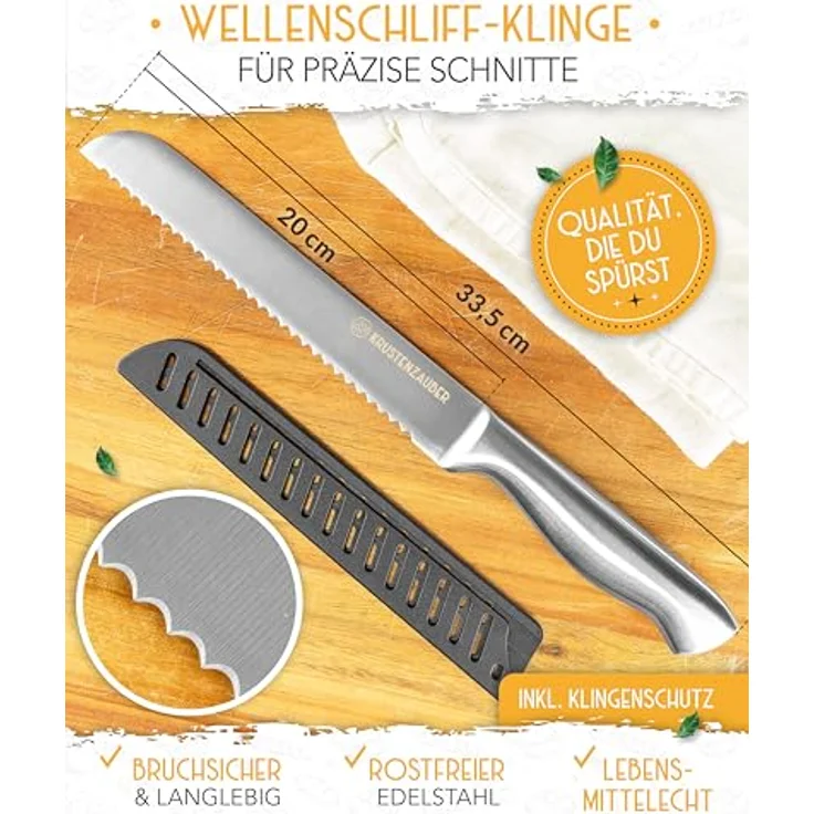 Krustenzauber Brotmesser Brotmesser mit Wellenschnitt aus Edelstahl - 20 & 26cm Küchenmesser – Bild 4