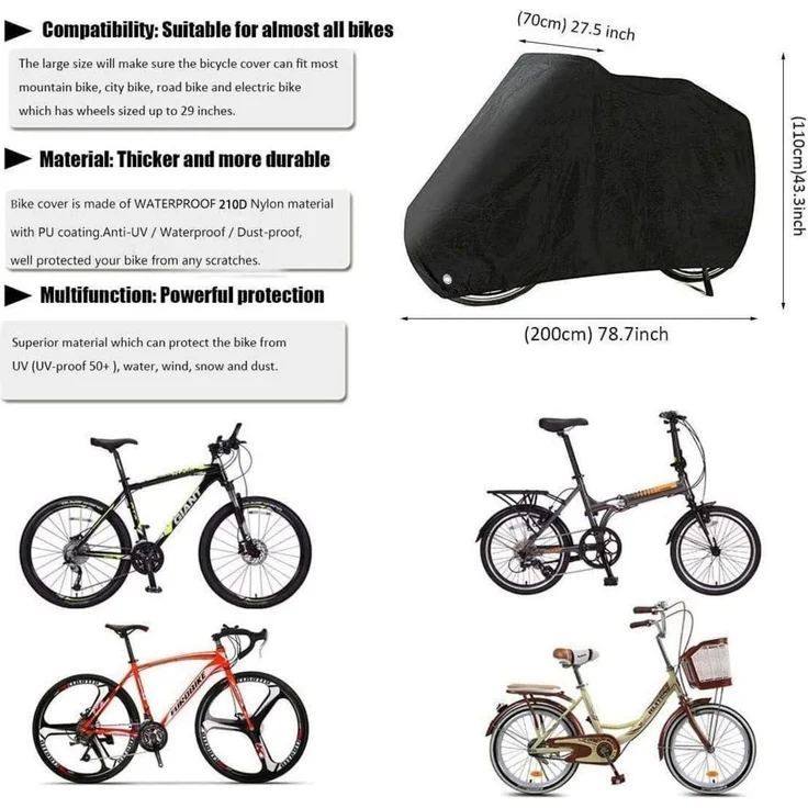 Fahrradgarage 200x110x70cm Wasserdichtes Nylon-Gewebe schützende Abdeckung – Bild 4