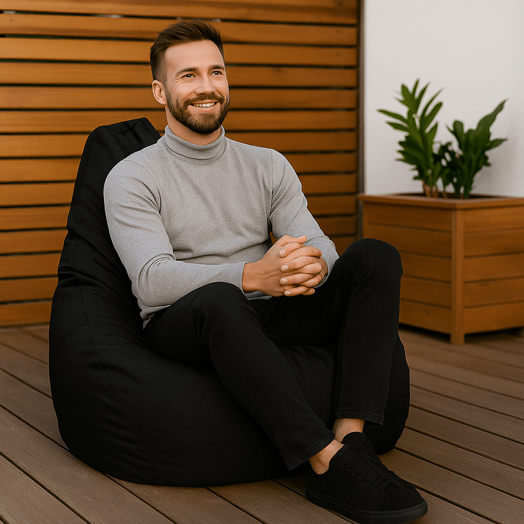 AD. CON Outdoor Gamer Sitzsack mit Füllung Puff Relax-Sessel Sitzkissen Bodenkissen Bean Bag 100x90x95cm 225L Schwarz – Bild 2