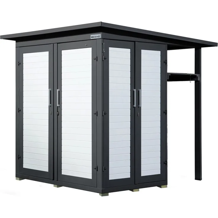 Weka Garten Q Multi, Gartenschrank mit modernem Design, anthrazit, 200 cm x 200 cm, flexibles Regalsystem und Platz für 2 Fahrräder