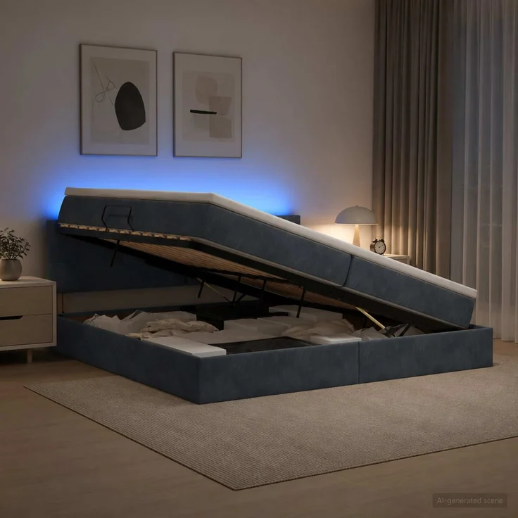 vidaXL LED-Speicherbett mit Matratze Dunkelgrau 200 x 200 cm Samt 3459271 – Bild 1
