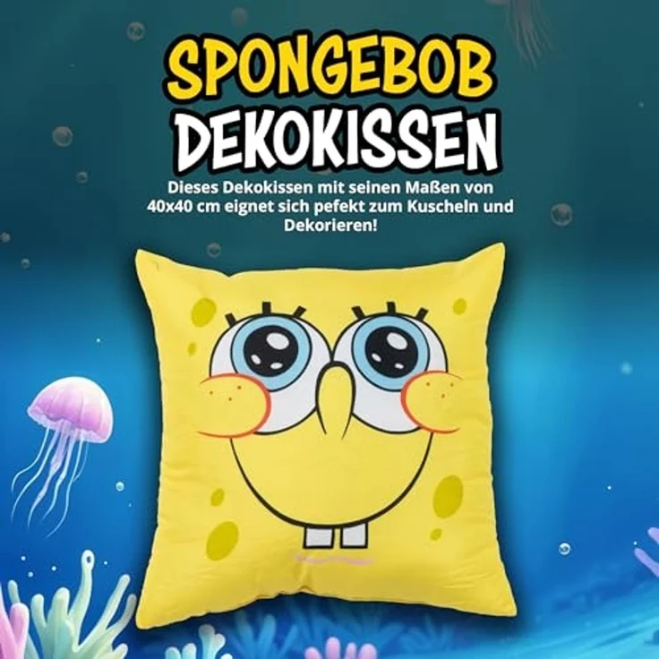United Labels® Dekokissen Spongebob Schwammkopf Kissen Plüsch Zierkissen Kopfkissen 40x40 cm – Bild 2