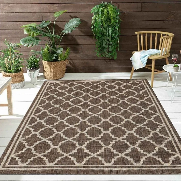 Vimoda Outdoorteppich Teppich Balkon Läufer Terrase, Rechteckig, Höhe: 5 mm, In & Outdoor Teppichfür Küche, Balkon, Flur, Terrasse, Raute Muster – Bild 1
