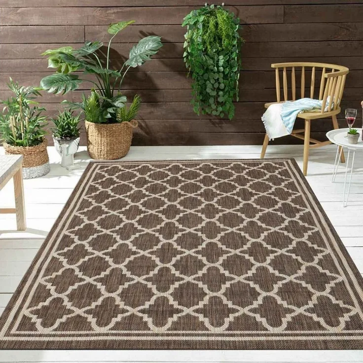 Vimoda Outdoorteppich Teppich Balkon Läufer Terrase, Rechteckig, Höhe: 5 mm, In & Outdoor Teppichfür Küche, Balkon, Flur, Terrasse, Raute Muster