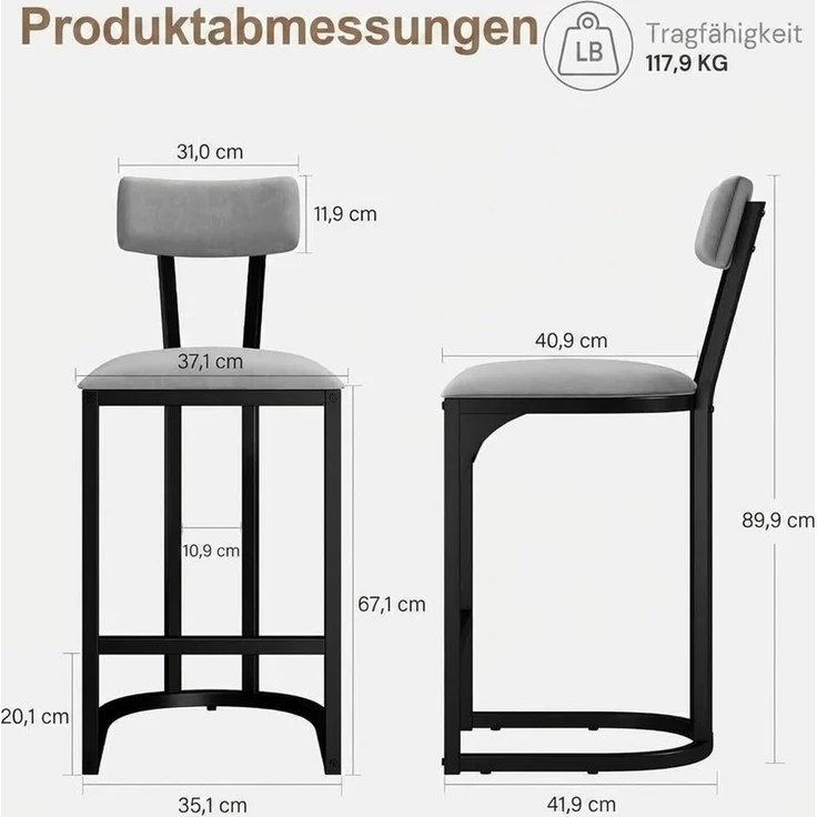 GarveeMore Barhocker 2/4er-Set Tresenhocker mit Rückenlehne für Esszimmer Kücheninselstühle (2 St), hohe Barhocker gepolsterte Metall-Tresenhocker für die Hausbar – Bild 2