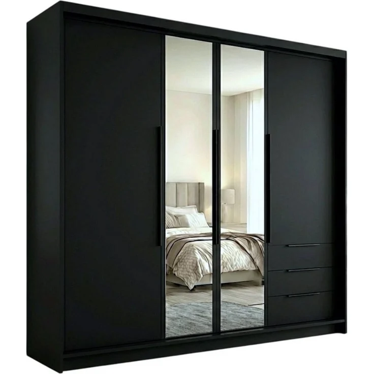 A&J MöbelLand GmbH Drehtürenschrank viertüriger Kleiderschrank mit Schubladen und Metallgriffen. (Geräumiger vier¬türiger Kleiderschrank mit Schubladen und Metallgriffen. Geräumiger Schrank mit einer Breite von 200 cm und Schubladen, ideal zur Aufbewah... – Bild 5