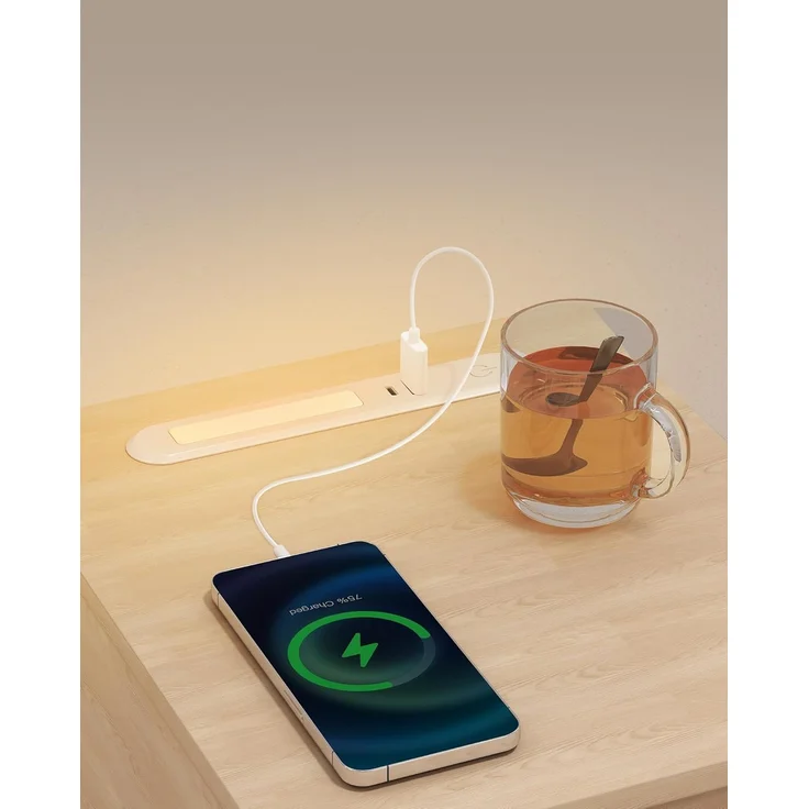 VASAGLE Nachttisch 2er Set, schmal, Beistelltisch, LED-Beleuchtung, 1 USB-A-Anschluss, 1 USB-C-Anschluss, Schublade, offenes Fach, für Schlafzimmer, Wohnzimmer, mandelgelb-wolkenweiß LETDE710Y01 – Bild 2