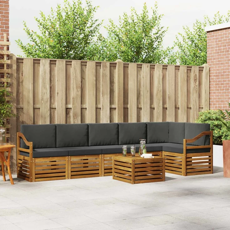 vidaXL Outdoor-Sofagarnitur 7 stk. 6-Sitzer Natur und Anthrazit 3374947 – Bild 1
