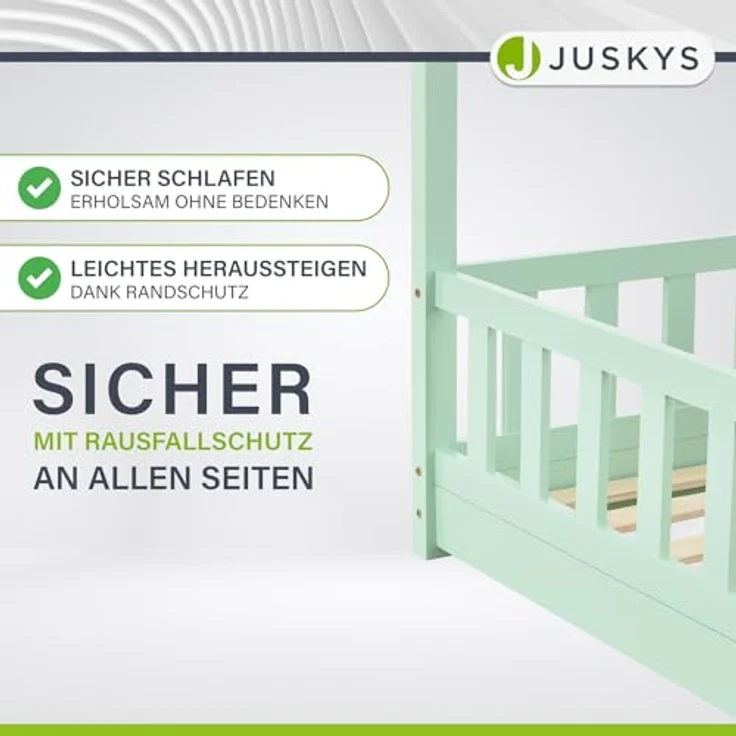 Juskys 'Marli' Hausbett 80x160 cm, mint, Kiefer massiv, mit Rausfallschutz und Lattenrost – Bild 6