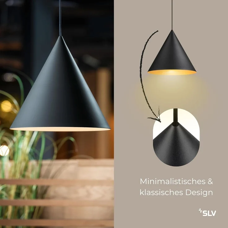 SLV MAGICO 38, Pendelleuchte, E27, Pendellänge 180cm, 1x max. 10W, matt schwarz / gold - Pendelleuchten – Bild 2