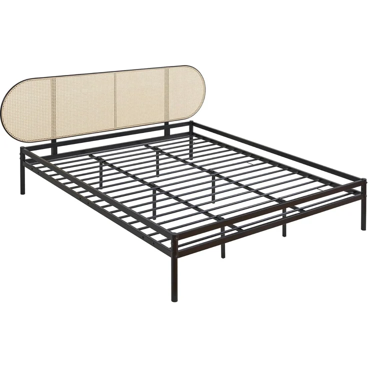 Metallbett Linköping mit ovalem Kopfteil 180x200 cm Schwarz/Rattanoptik [en. casa] – Bild 5