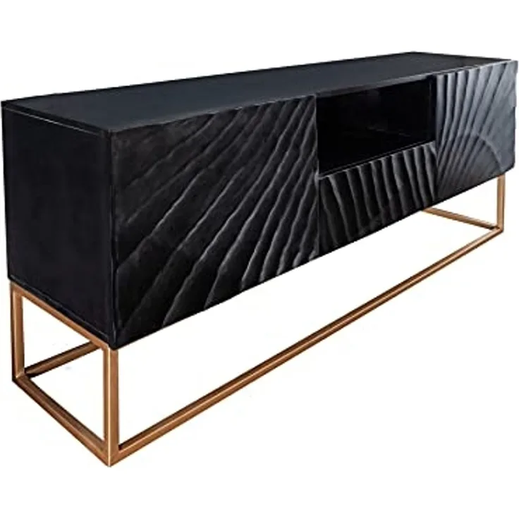 riess-ambiente TV-Board SCORPION 160cm schwarz, Massivholz · Lowboard · Metall · Wohnzimmer · 3D Schnitzereien