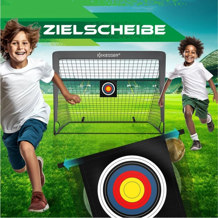 KESSER Pop-Up Fußballtor, 2er Set, mit Transporttasche, 6x Hütchen, Ballpumpe & Zielscheibe, Glasfaserstangen, 120x90 cm, Anthrazit – Bild 4