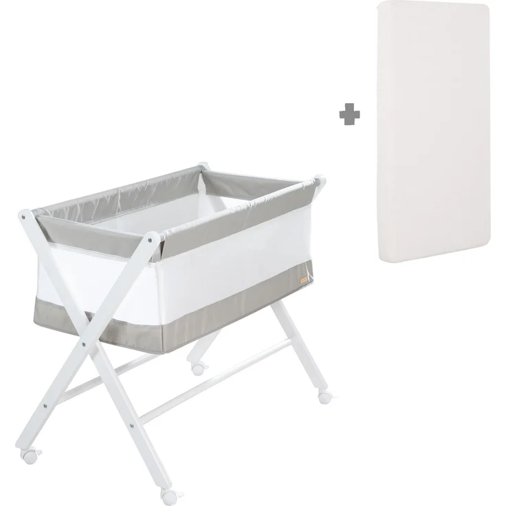 roba Stubenbett - klappbar - Holz - Canvas- & Mesh-Material - inkl. Rollen & Matratze - Weiß / Grau – Bild 6