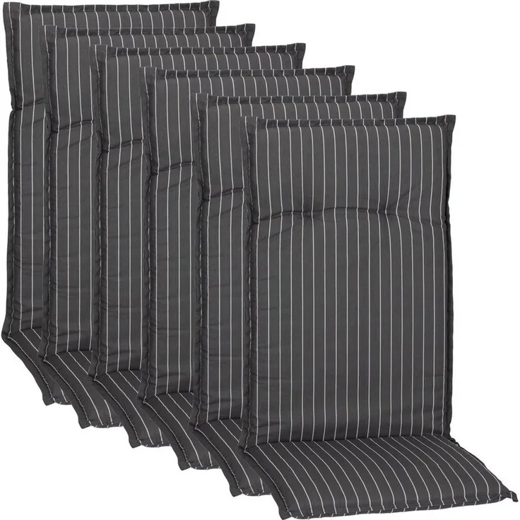 NYVI Hochlehnerauflage Hochlehner Auflagen 6er Set Barcelona - Gartenstuhlauflagen 118x50cm, (6 St), Stuhlauflage, Sitzauflage mit Halteband, UV-fest, Streifen gestreift