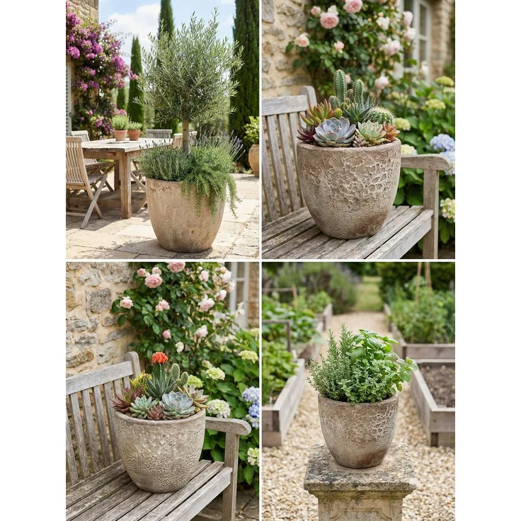 Keramik Blumentopf Eggpot Lava Weiß Ø 21cm Struktur Übertopf geschliffen Unikat – Bild 5