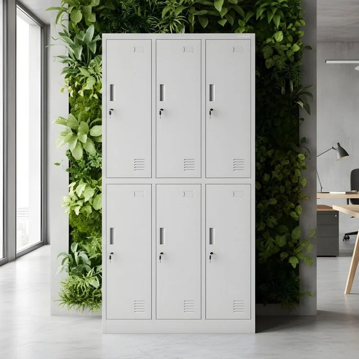 Jan Nowak Mehrzweckschrank Metall Kleiderspind 90 cm IGOR 6 Fächer abschließbar Stahl (Umkleideschrank BHP Arbeitsraum Fitness Kosmetik Sozialraum, 0,6 mm 185 x 90 x 45 cm Wandmontage Kleiderstange 10 kg 49 kg) Lüftungsschlitze Namensschildhalter Zylin... – Bild 2
