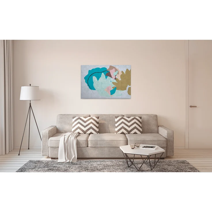 Abstrakte Kunst Leinwandbild Blau Grau Braun 90x60 DD120483 Wandbild Leinwand – Bild 6