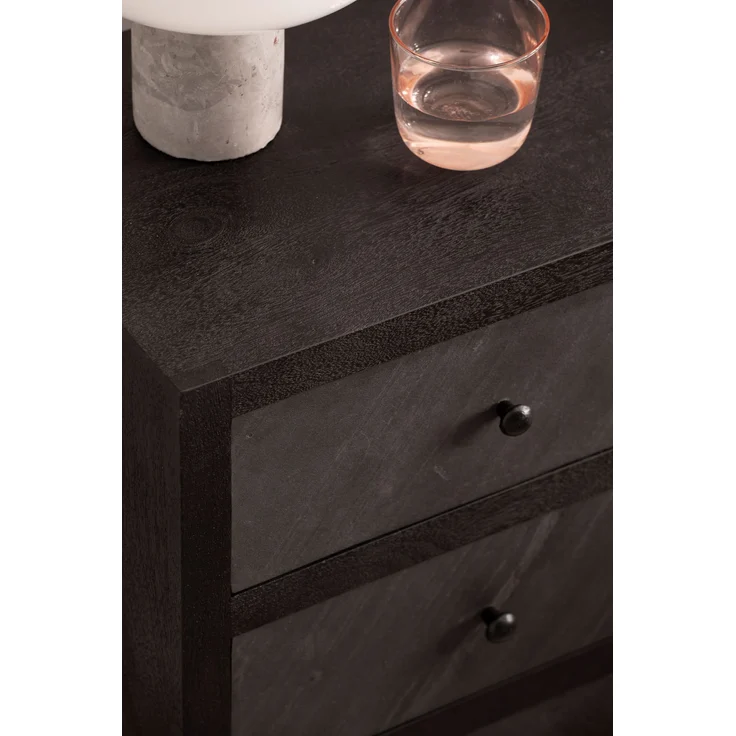 FineBuy Nachttisch aus Mango Massivholz mit Fronten in Steinoptik und 3 Schubladen – Design Nachtkonsole, Nachtschrank für Boxspringbett - Nachtkästchen 40x60x30 cm – Bild 4