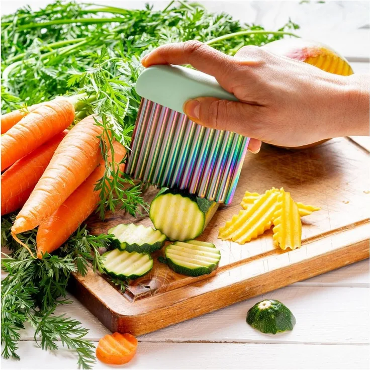 LEKKABOX Gemüse-Scheibenschneider Wellenschneider Gemüse Obst - Edelstahl Wellen-Schnitt Gemüseschneider, Schneidet Obst und Gemüse in hübsche Wellenform